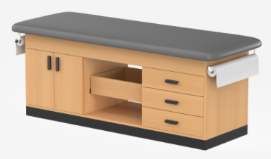 Cabinet style examination table and medical table