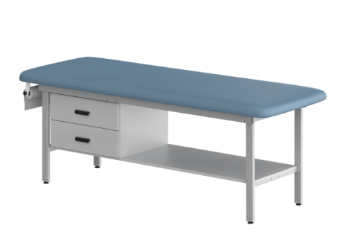 H-Brace Steel Base Style Treatment Table with Shelf & Two Drawers STEEL CONSTRUCTION TREATMENT TABLES