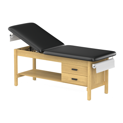 H-Brace CLINIC-2 SERIES HARDWOOD LEG SUPPORT TREATMENT TABLES WITH Shelf & TWO DRAWERS