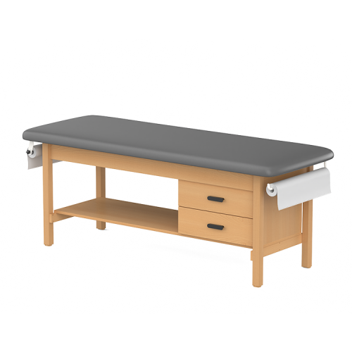 CLINIC-2 SERIES HARDWOOD LEG SUPPORT TREATMENT TABLES WITH SHELF & DRAWERS
