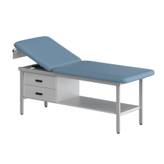 CLINIC-1 SERIES STEEL CONSTRUCTION H-Brace Steel Base Style Treatment Table with Shelf & Two Drawers