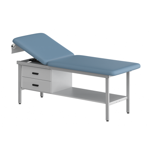 CLINIC-1 SERIES STEEL CONSTRUCTION H-Brace Steel Base Style Treatment Table with Shelf & Two Drawers