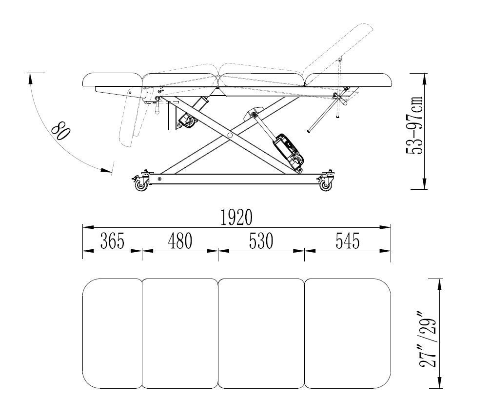 Royal Noah 4 Section Eletric Treatment Table Physical Therapy Exam Table